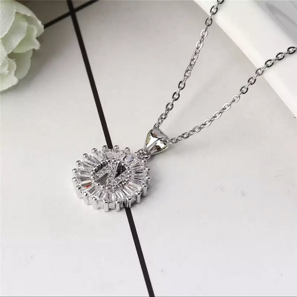 Silver Initial Crystal Pendant Necklace A-Z - Picture 5 of 7
